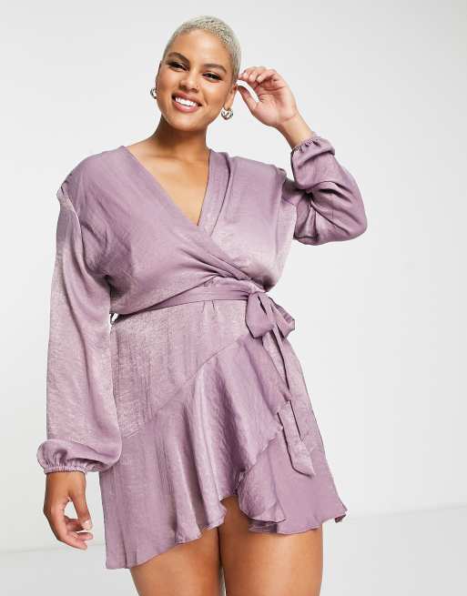 First Distraction the label Plus satin mini wrap dress in light purple, 4 of 4