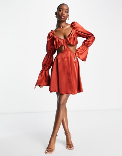 First Distraction - The Label - Robe courte à découpes en satin - Rouille
