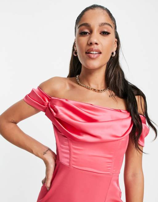 First Distraction - The Label - Robe mi-longue fendue avec corset en satin - Rose, 3 de 4