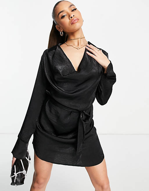 First Distraction The Label satin dress in black