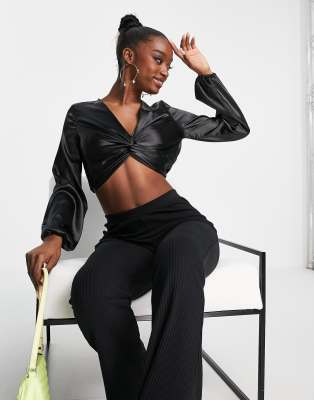 First Distraction First Distraction the label satin twist top in black