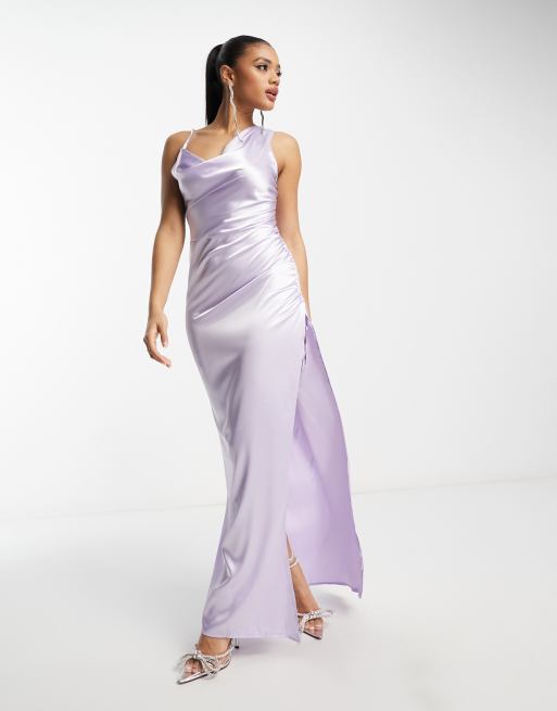 ASOS DESIGN satin one shoulder maxi dress with cut out elastic