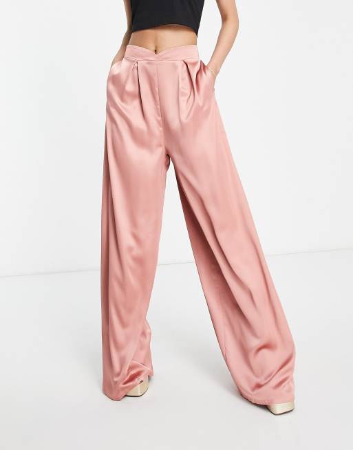 Petite Dusty Pink Satin Wide Leg Pants