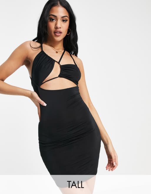 First Distraction the Label Tall – Midikleid in Schwarz mit Schnürbanddesign 