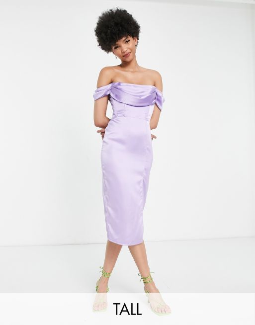 First Distraction The Label Tall satin midi dress with slit in