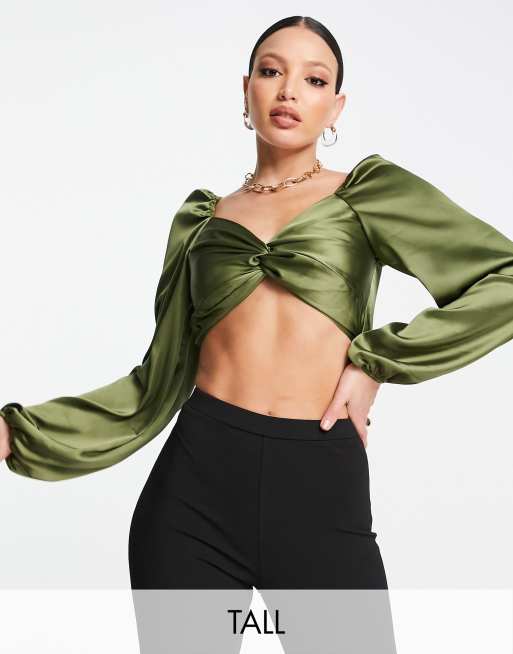 Olive satin hot sale top