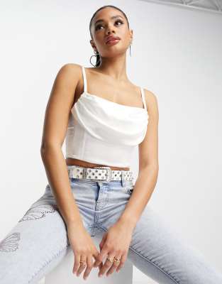 First Distraction - The Label - Top con corsetto integrato color avorio ...