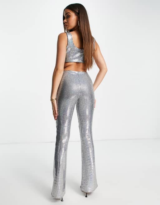 First Distraction - The Label - Tuta jumpsuit color argento con glitter, 4 di 4