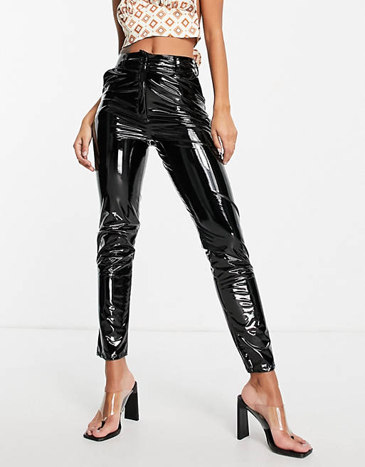 First Distraction the label vinyl slim trousers in black 