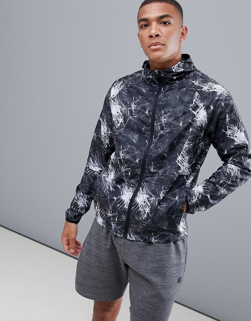 FIRST Running Jacket With All Over Print-Black