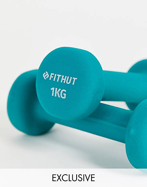 FitHut 1kg dumbbell twin pack in teal