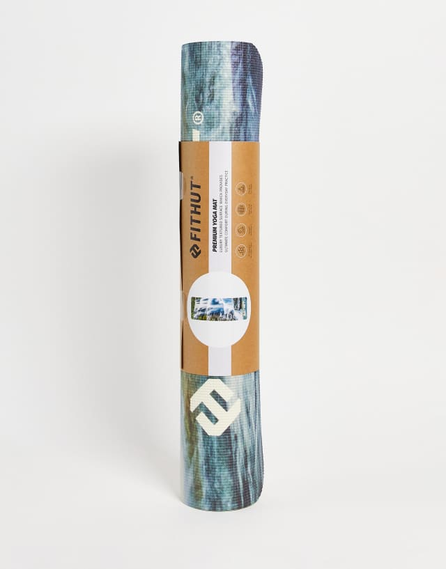 Fithut waterfall print yoga mat in blue and green