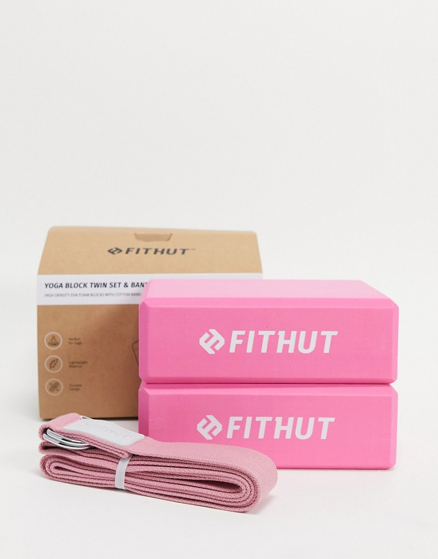 Fithut Yoga Blocks Set With Strap In Pink