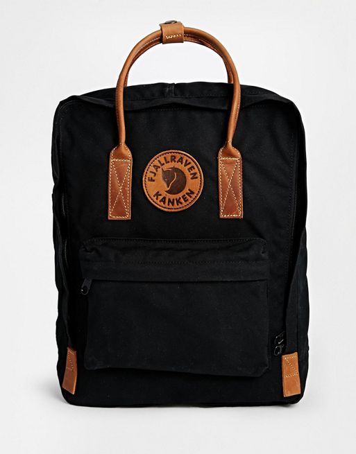 Fjallraven | Fjallraven Kanken No 2 Backpack with Leather Handles in Black