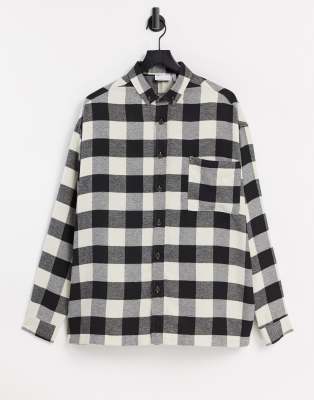 Рубашки в клетку Фланелевая рубашка в стиле super oversized в монохромную клетку ASOS DESIGN-Черный цвет