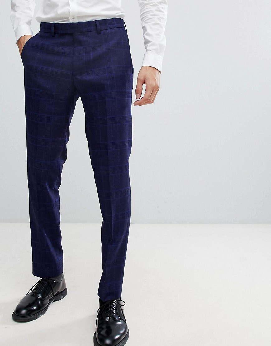 Flannel ternet skinny habitbukser med stræk fra moss london-Blå