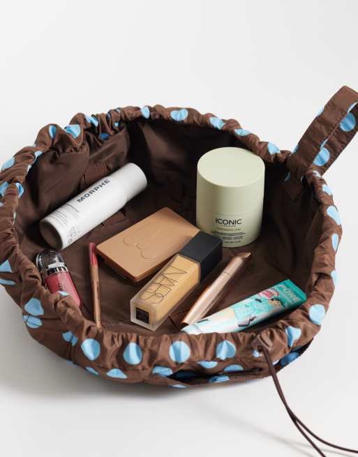 Flat Lay London x ASOS Exclusive - Drawstring Makeup Bag in Brown + Blue Spots, 2 of 3
