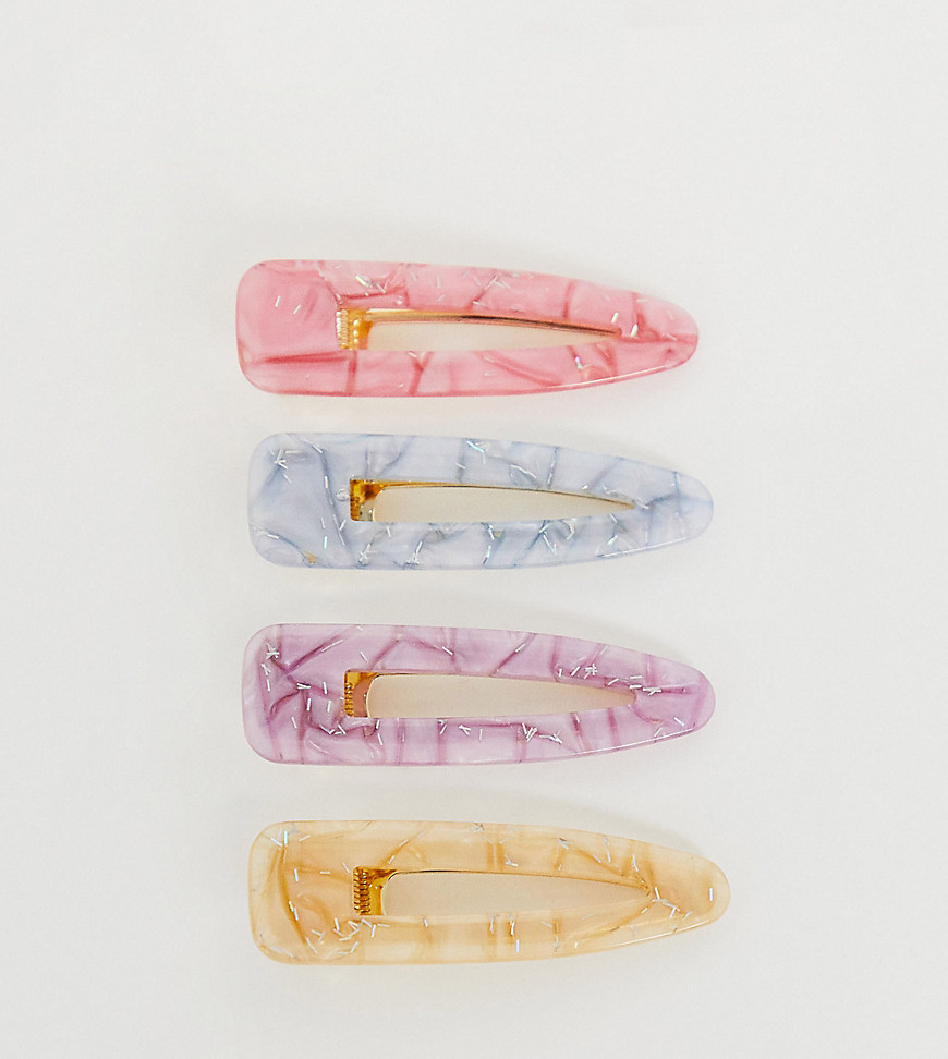 Flerfarvede hårklemmer i harpiks i 4 pakke fra DesignB London-Multifarvet