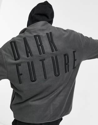 фото Флисовая спортивная oversized-куртка с вышитым логотипом на спине asos dark future-серый