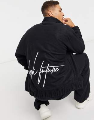 фото Флисовый oversized-топ с вышитым логотипом asos dark future-черный