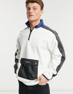 Флисовый топ цвета экрю с короткой молнией 1/4 и логотипом Topman-Бежевый