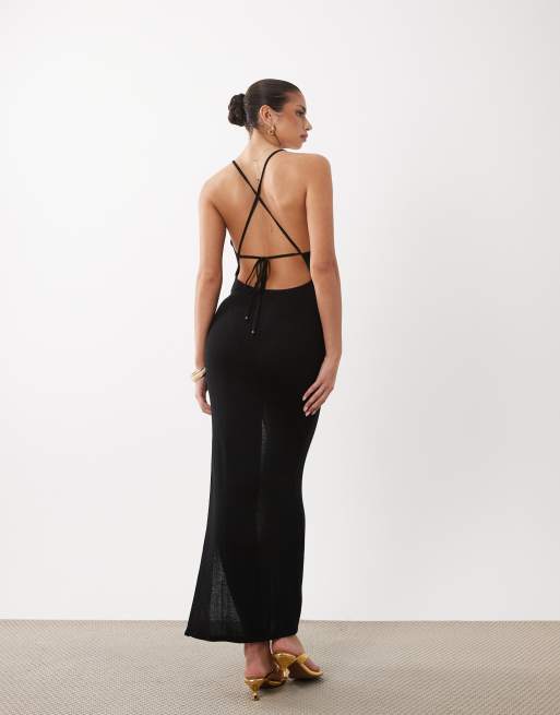 Flook the Label Azura knitted maxi beach dress in black, 2 of 4