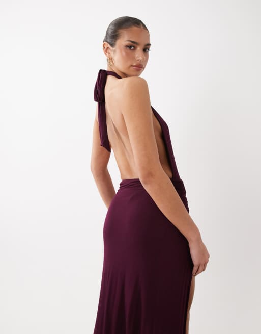 Flook The Label Baya plunge knit maxi dress in wine, 4 of 5