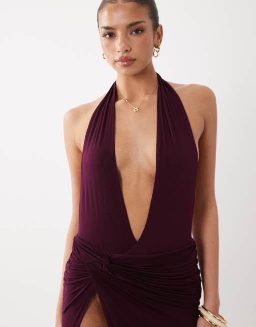 Flook The Label Baya plunge knit maxi dress in wine, 5 of 5