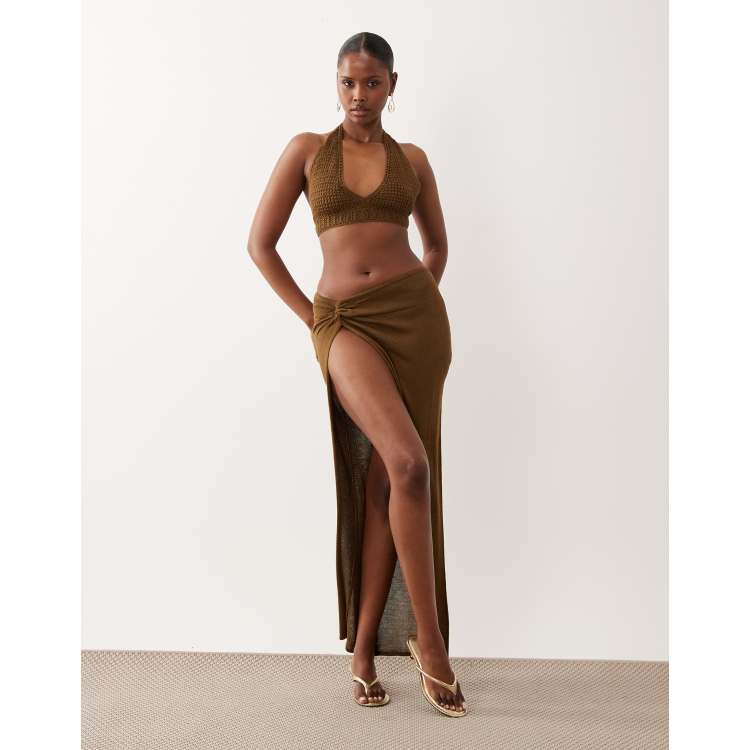 Flook the Label crochet beach co-ord in dark olive | ASOS