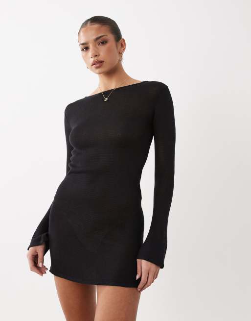 Flook the Label Elysia knitted mini beach dress in black, 4 of 5