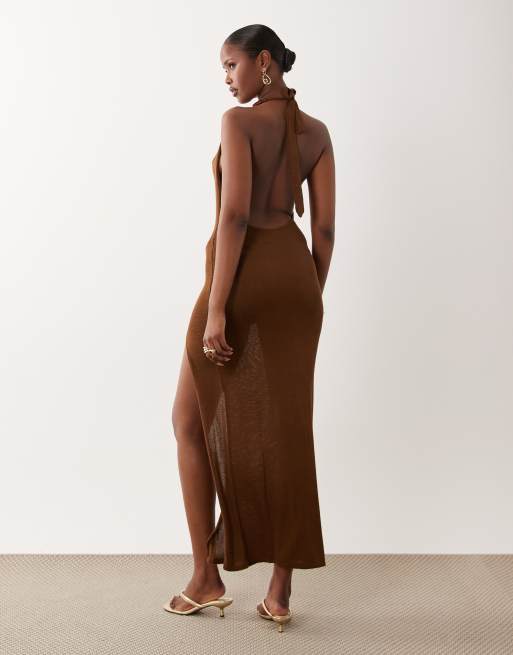 Flook the Label Emeri knit maxi beach dress in pecan brown, 2 of 4