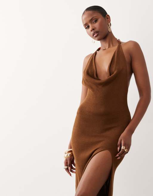 Flook the Label Emeri knit maxi beach dress in pecan brown, 4 of 4