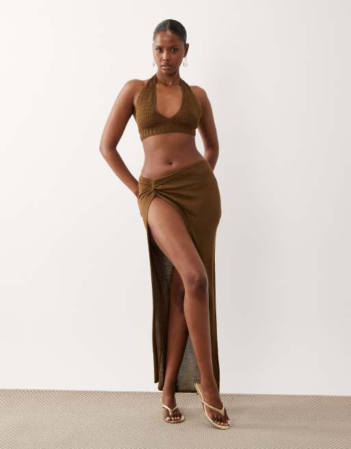 Flook the Label Kyla crochet halter top in dark olive, 3 of 5