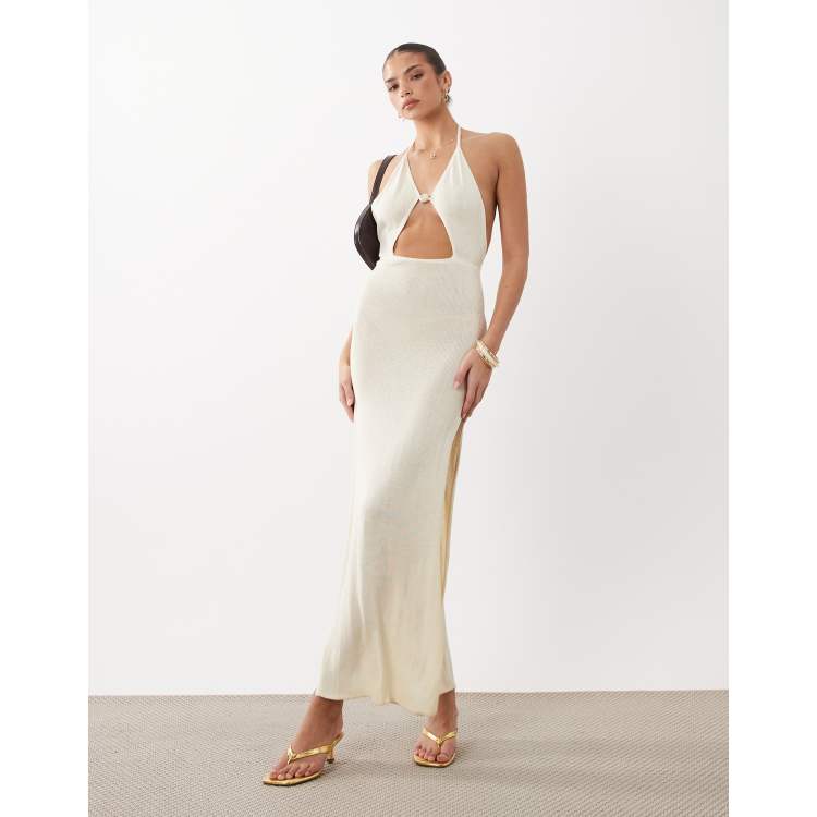 low cut beach dress Flook the Label Zoelle out maxi in buttermilk machine wash cold on pearl button Adrianna Papell Women's Floral Color:Black Knit Rib