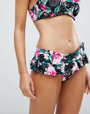 Floozie By Frost French Western Rose High Waisted Bikini Bottom-Black