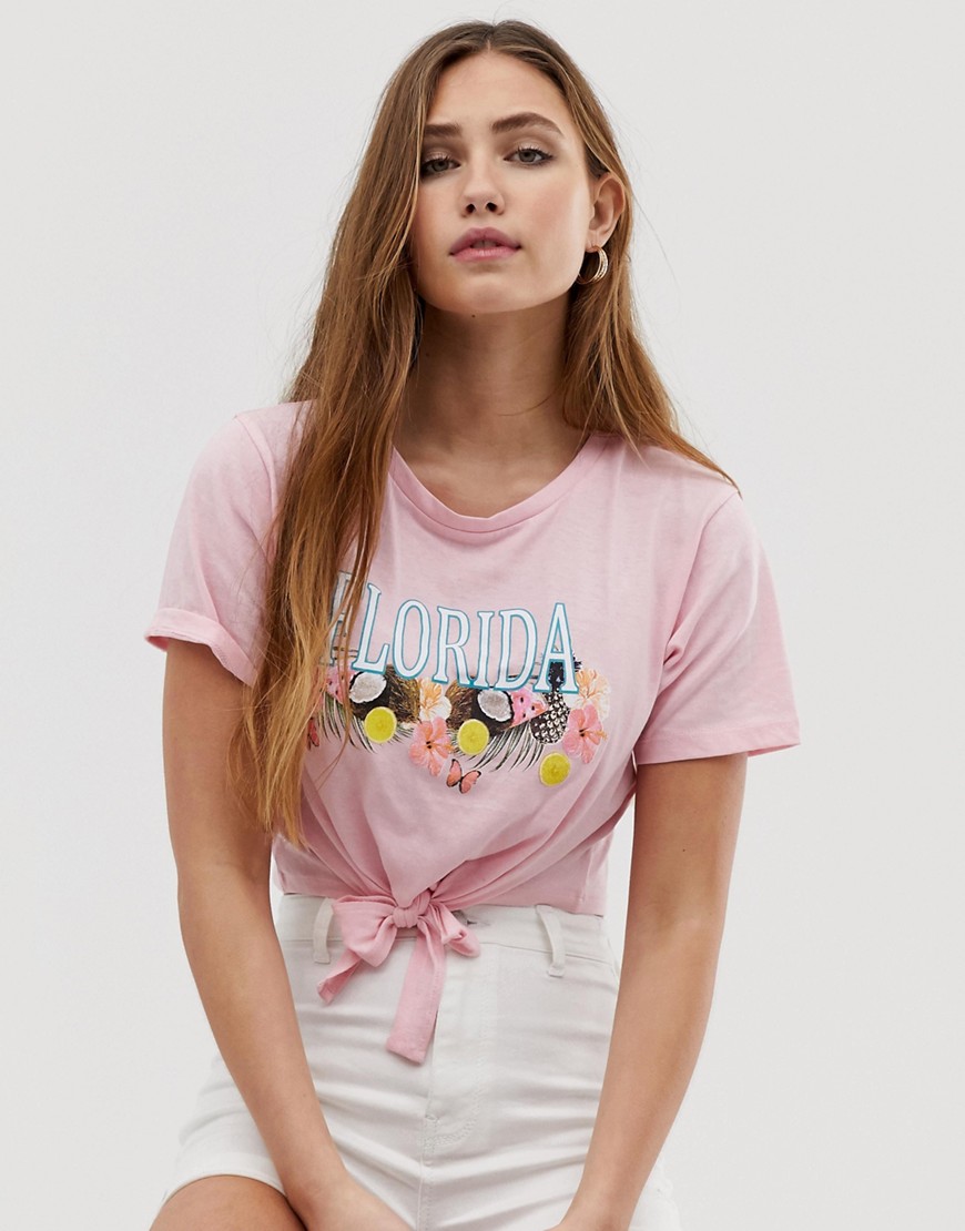 Florida T-shirt med bundet forstykke fra Brave Soul-Pink