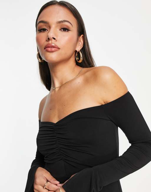 Black bardot ruched store side jumper dress