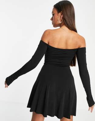 Black bardot 2025 skater dress