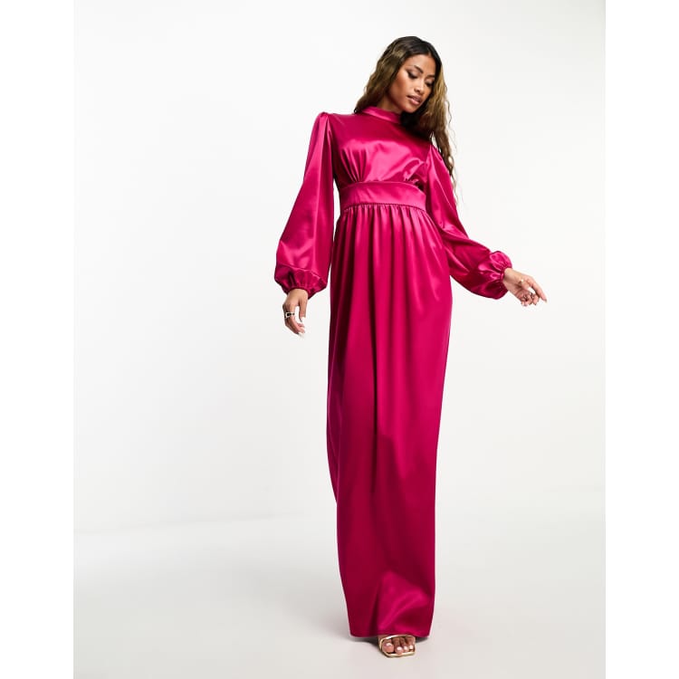 Fuschia long cheap sleeve dress