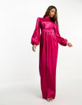 [Flounce London] Flounce London balloon sleeve maxi dress in fuchsia-Pink 6 Fuchsia