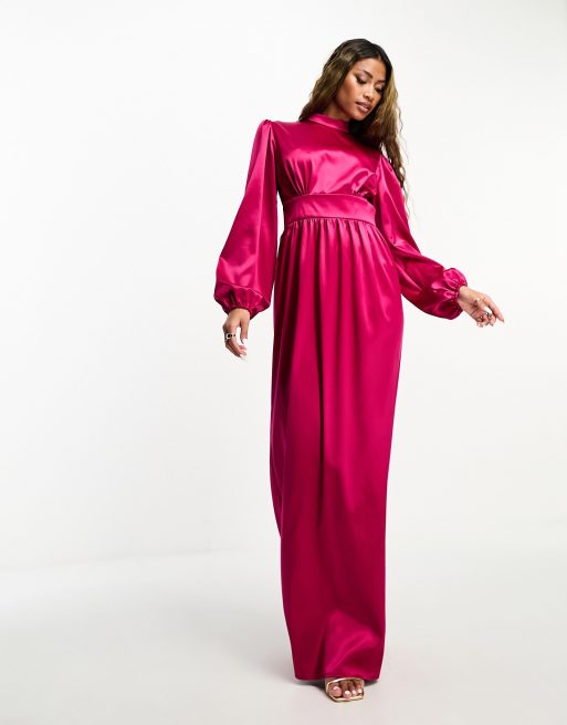 Flounce London balloon sleeve maxi dress in fuchsia