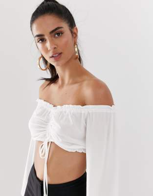 ruched bardot crop top