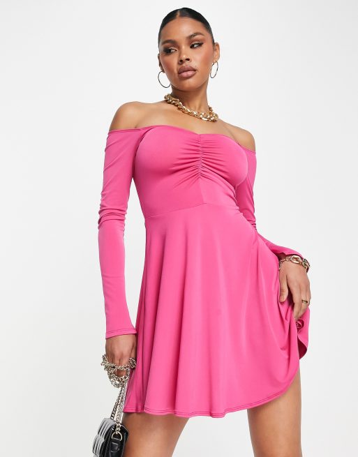 Pink bardot skater on sale dress