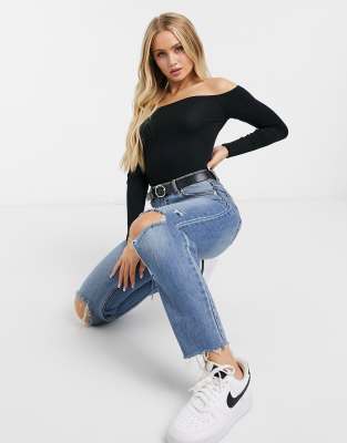 Flounce London Flounce London basic bardot body with long sleeves in black