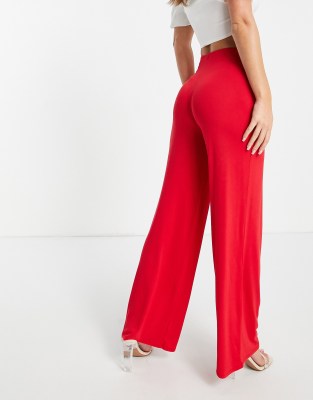 red straight leg trousers