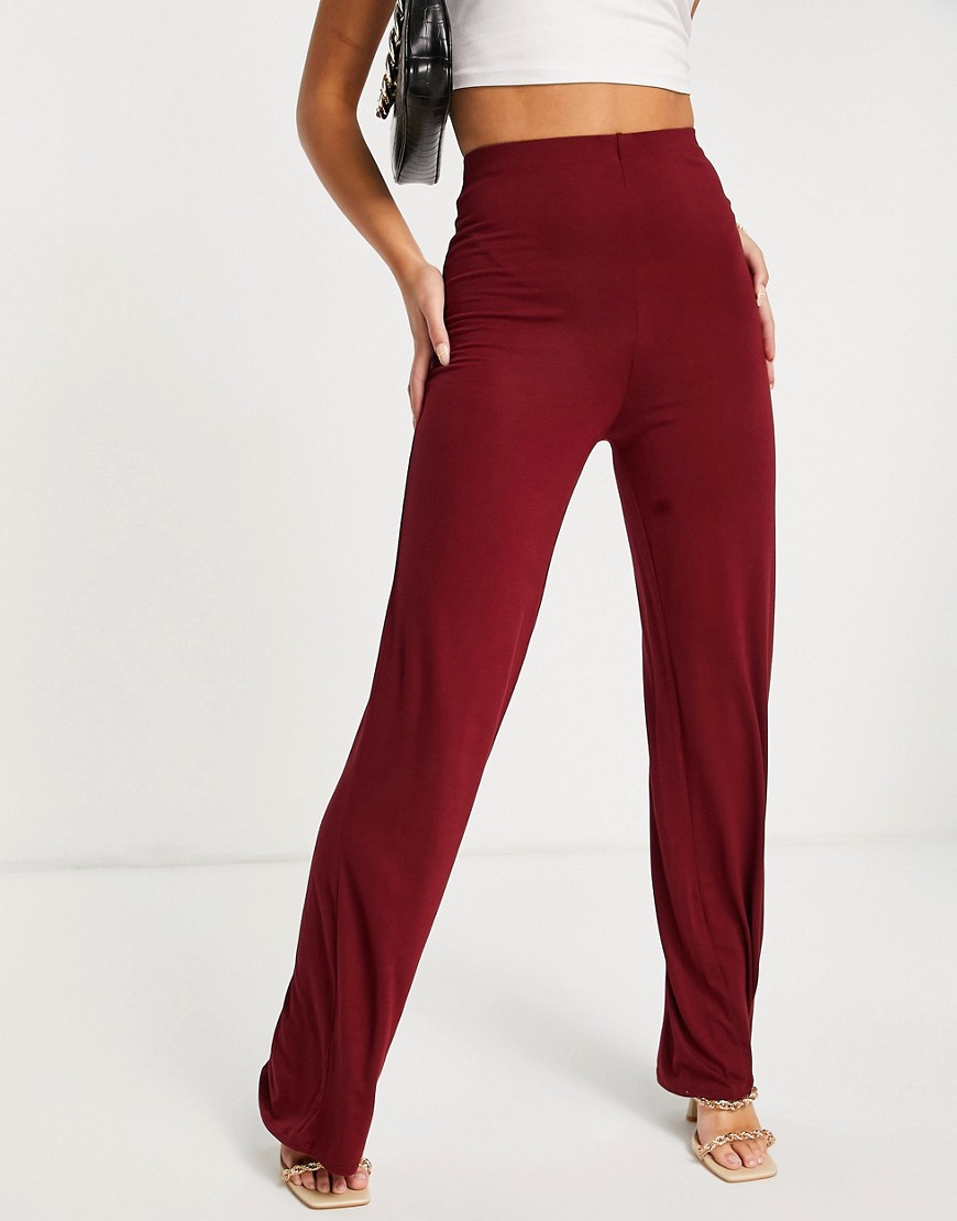 Flounce London basic high waisted wide leg pants in wine-Red