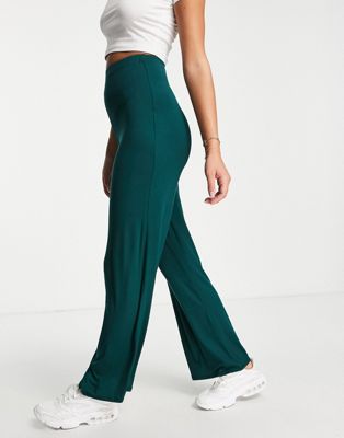 Flounce London basic high waisted wide leg trousers in green
