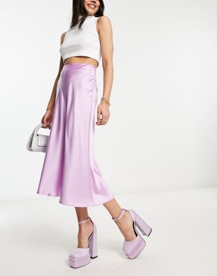 Flounce London Bias Cut Midi Skirt In Lavender Lilac-purple