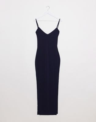 Flounce London cami midi dress with open back in navy