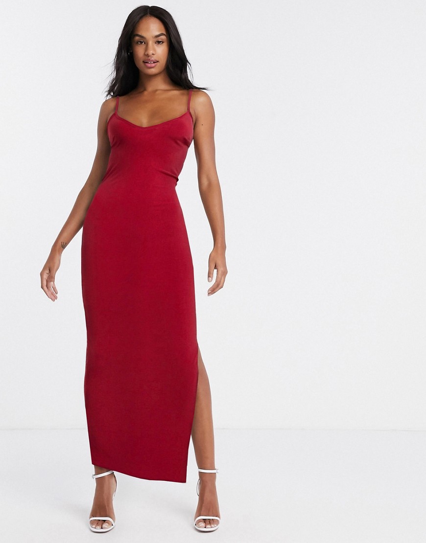 Flounce London cami midi dress with open back in red